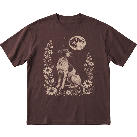 Dark Chocolate Moon Flowers Pointer T-shirt, flat view