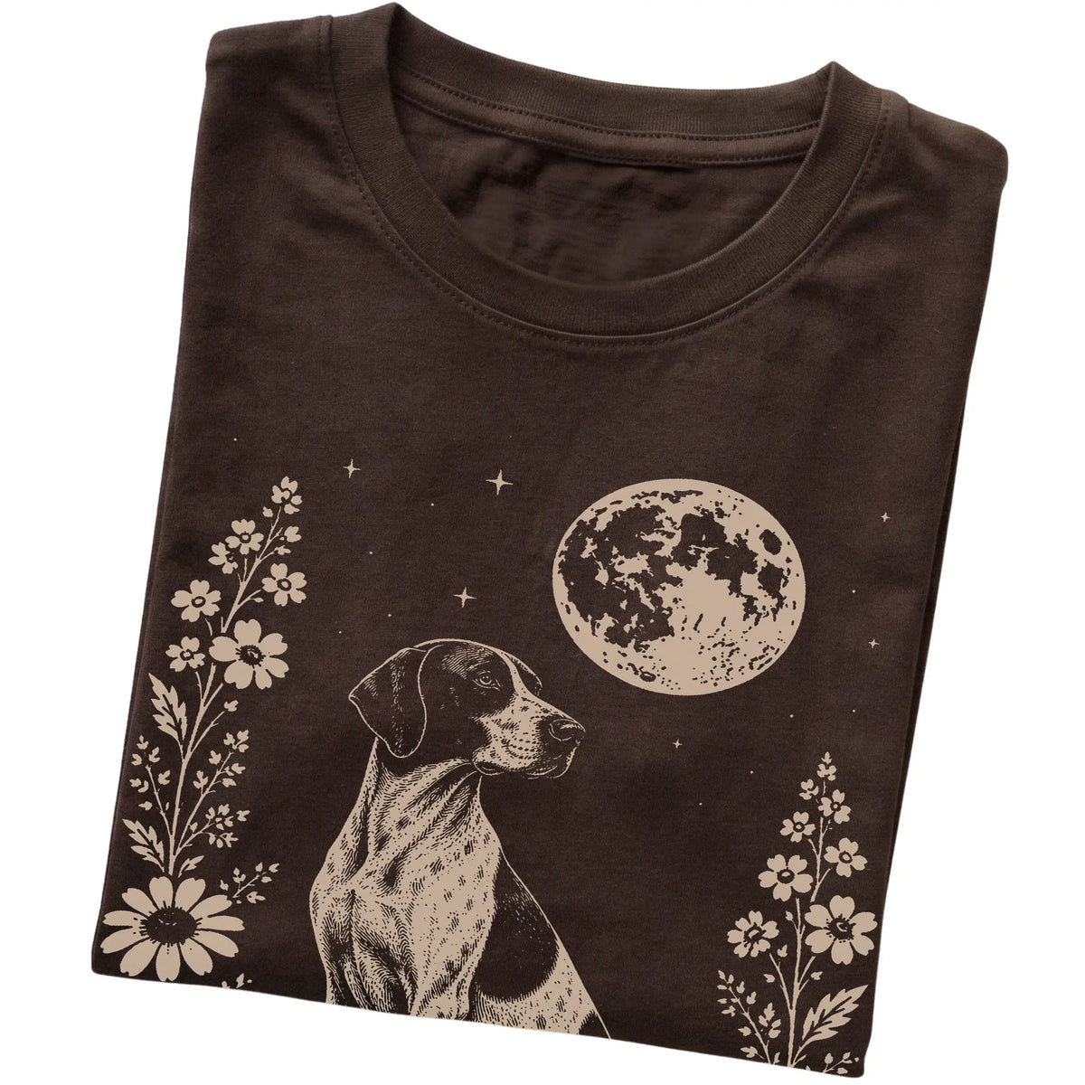 Dark Chocolate Moon Flowers Pointer T-shirt, folded view
