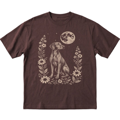 Dark Chocolate Moon Flowers Vizsla T-shirt, flat view