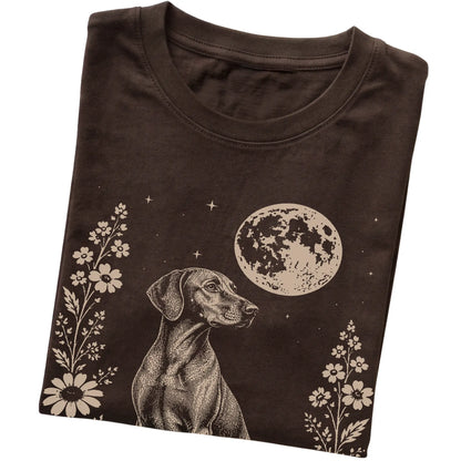 Dark Chocolate Moon Flowers Vizsla T-shirt, folded view