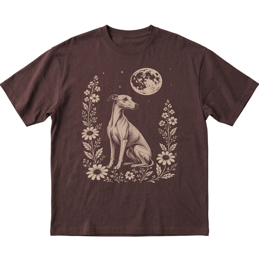 Dark Chocolate Moon Flowers Whippet T-shirt, flat view