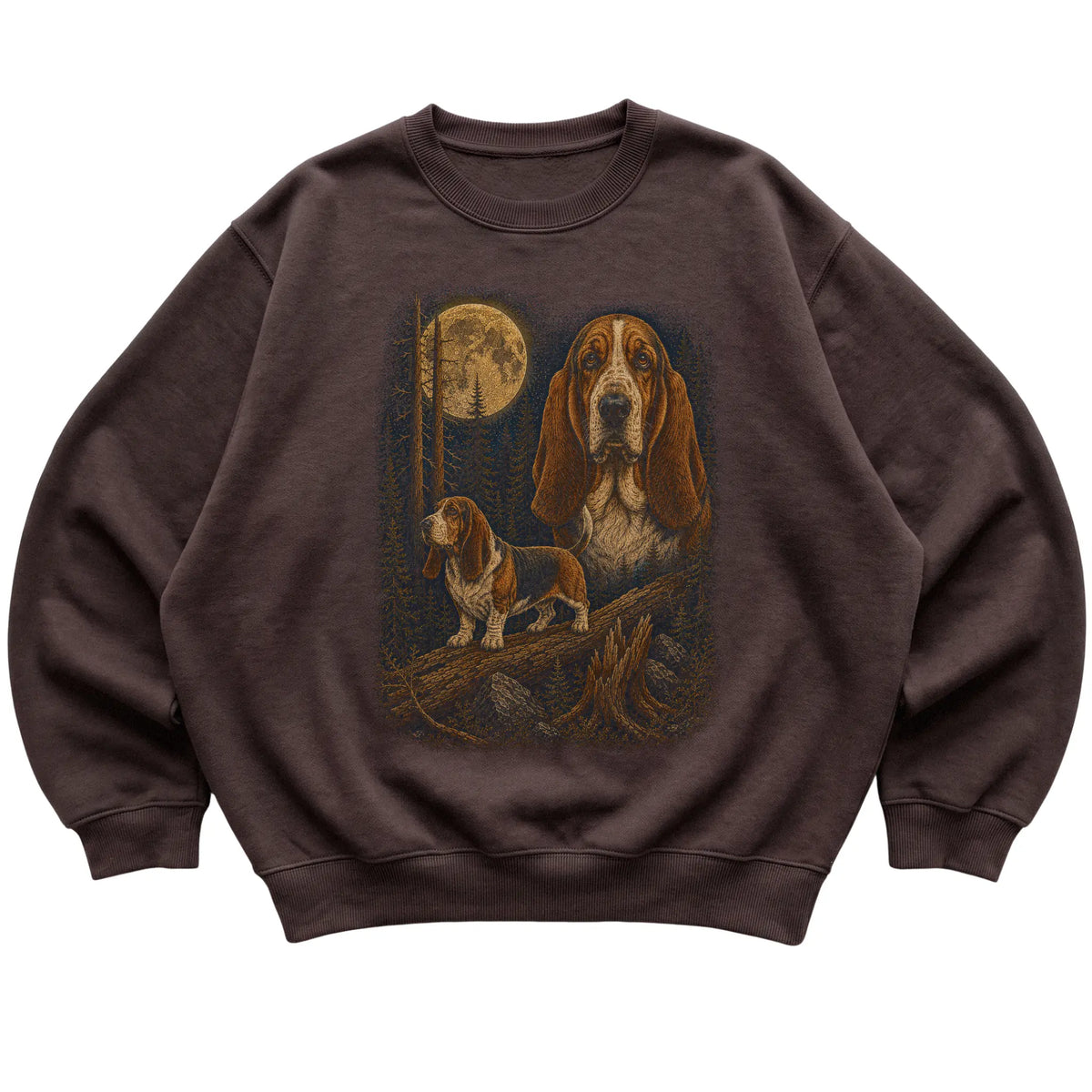 Basset Hound Wildwood Moon Sweatshirt in Dark Chocolate
