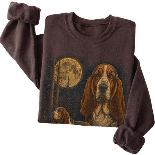 Basset Hound Wildwood Moon Sweatshirt in Dark Chocolate