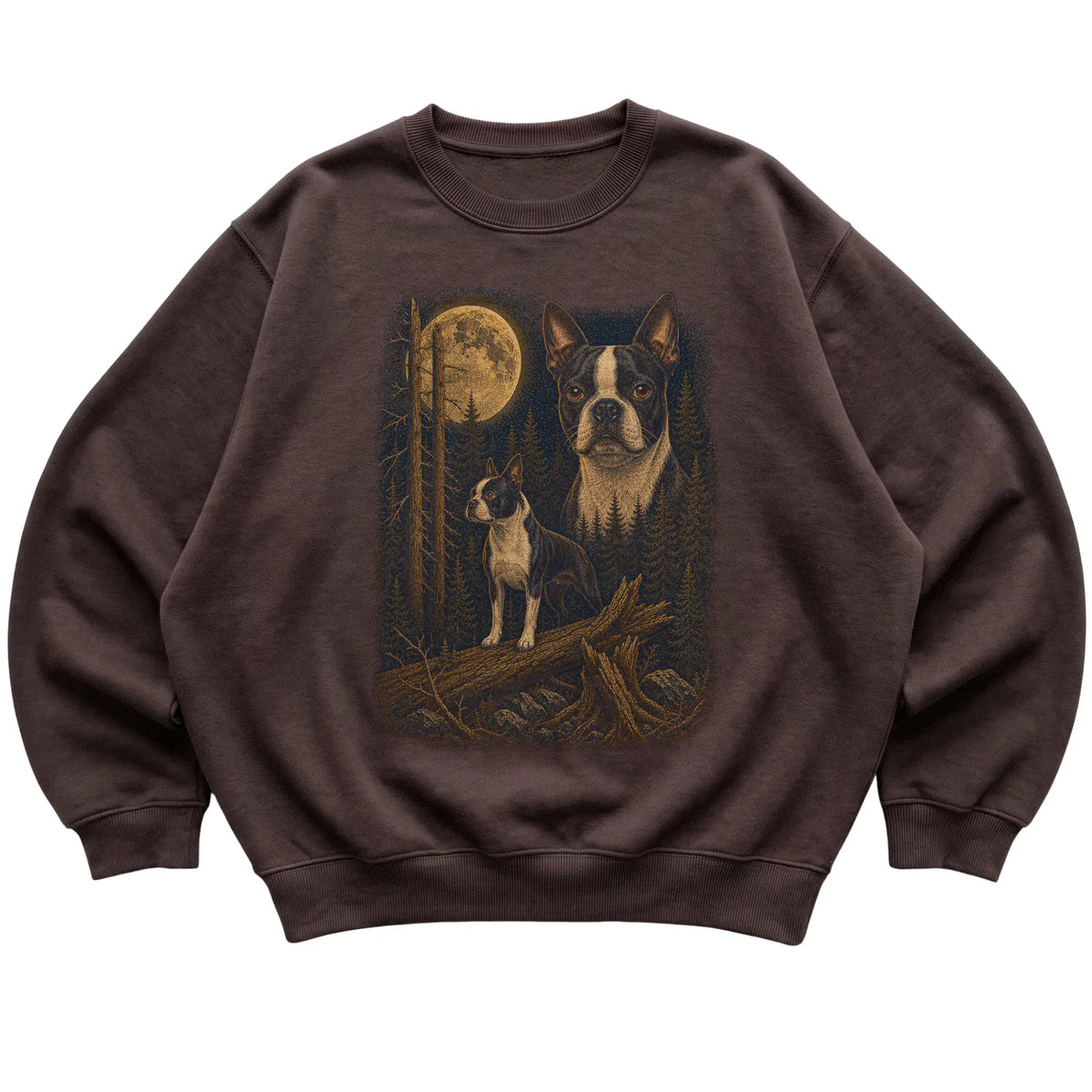 Boston Terrier Wildwood Moon Sweatshirt in Dark Chocolate