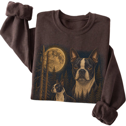 Boston Terrier Wildwood Moon Sweatshirt in Dark Chocolate