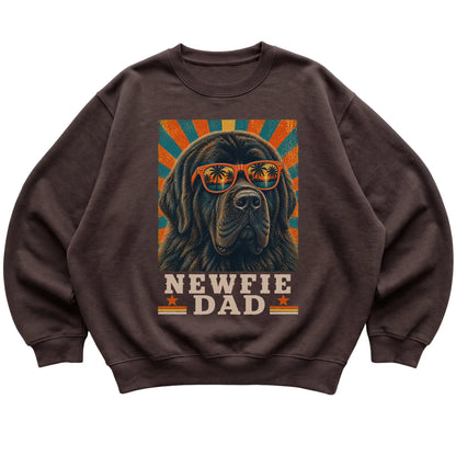 Retro Newfie Dad design on a Dark Chocolate crewneck sweatshirt