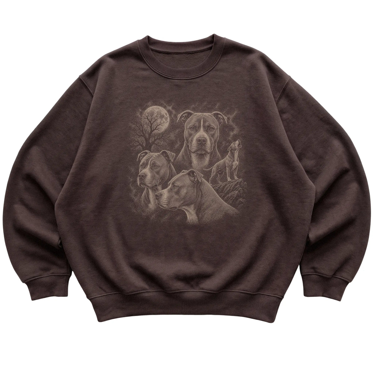 Pitbull 90s Moon Sweatshirt in Dark Chocolate — flat lay