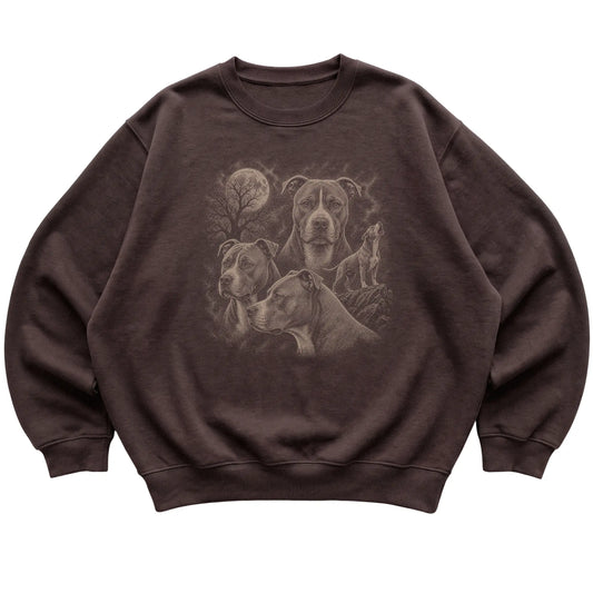 Pitbull 90s Moon Sweatshirt in Dark Chocolate — flat lay