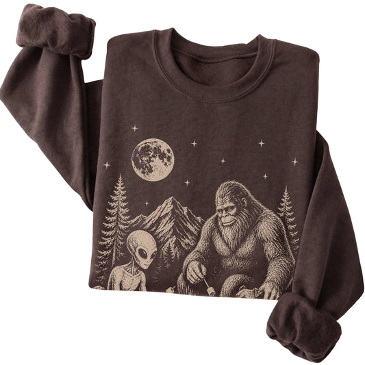 Dark Chocolate Pitbull Camping with Bigfoot and Alien folded detail view