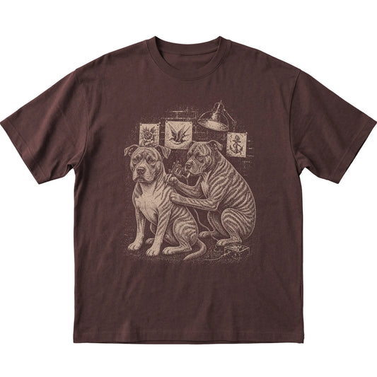 Dark Chocolate Pitbull Dog Tattoo Artist shirt laid flat