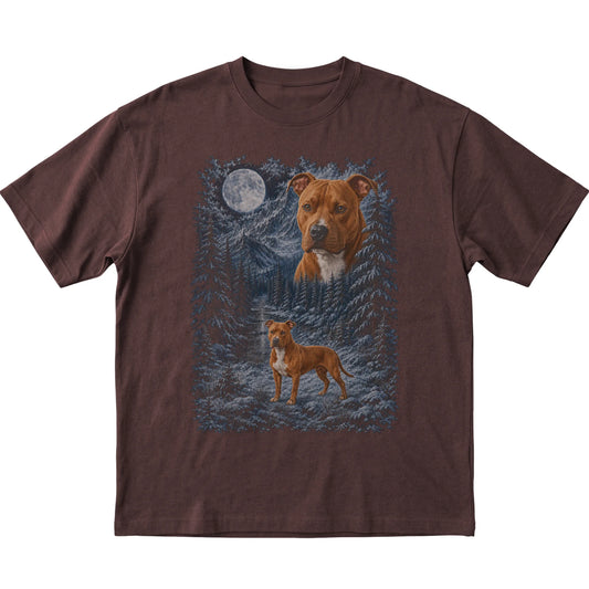 dark chocolate T-shirt with Pitbull Winter Moon artwork.