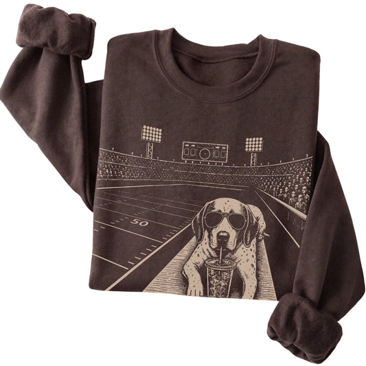 Dark Chocolate Pointer Football Tailgate sweatshirt, folded