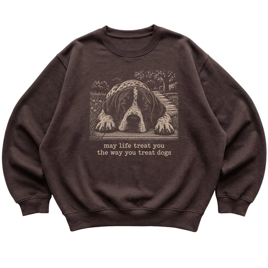 Pointer Karma crewneck sweatshirt in Dark Chocolate — Flat Lay