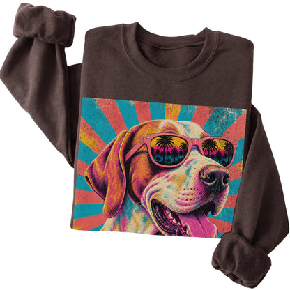 Folded Dark Chocolate crewneck sweatshirt with a Retro Pointer Mama design