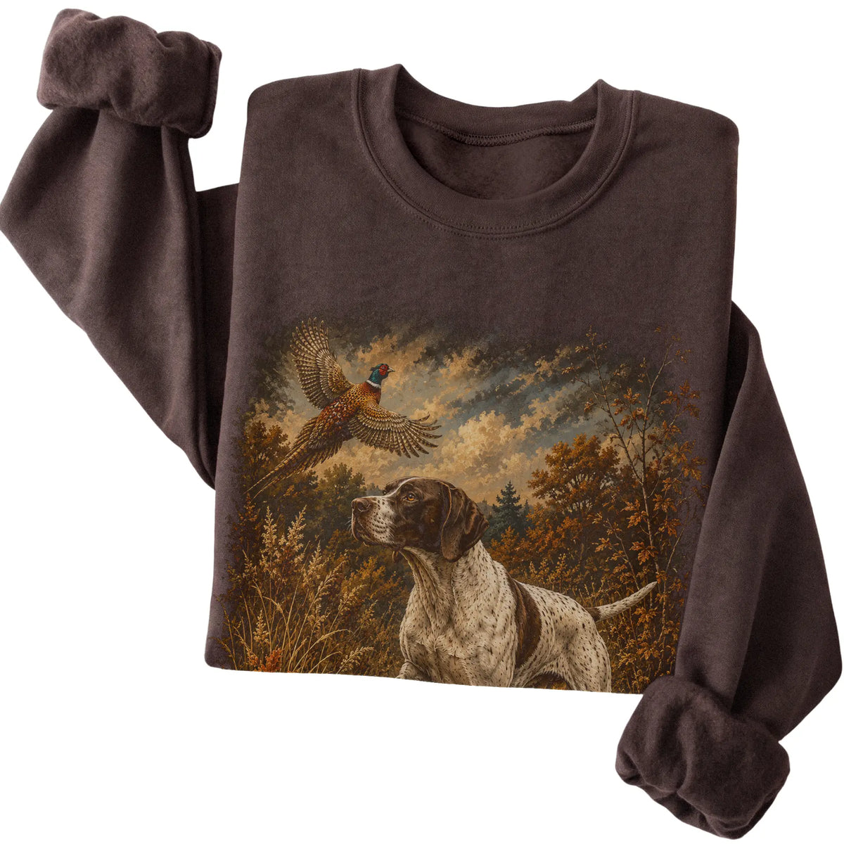 Pointer Pheasant Hunting Sweatshirt in Dark Chocolate