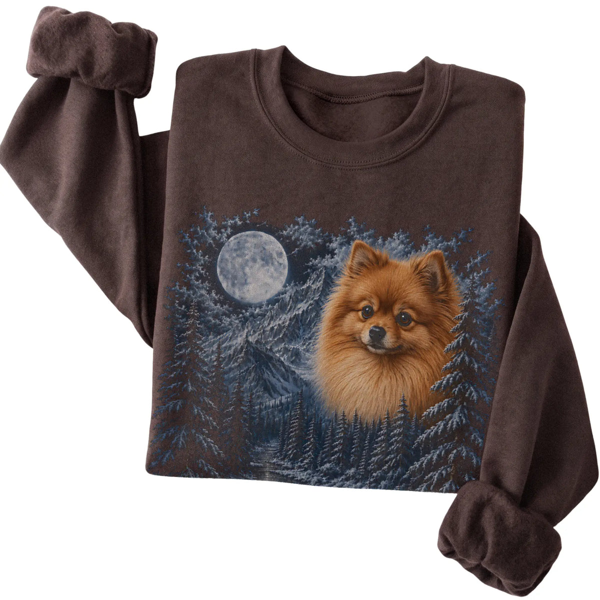 Pomeranian Forest Moon Sweatshirt in Dark Chocolate