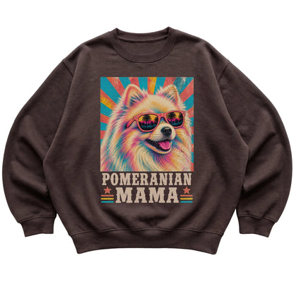 Retro Pomeranian Mama design on a Dark Chocolate crewneck sweatshirt