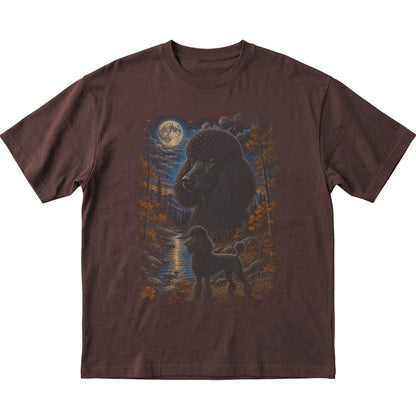 dark chocolate T-shirt with Poodle Autumn Moon artwork.