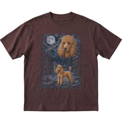 dark chocolate T-shirt with Poodle Winter Moon artwork.