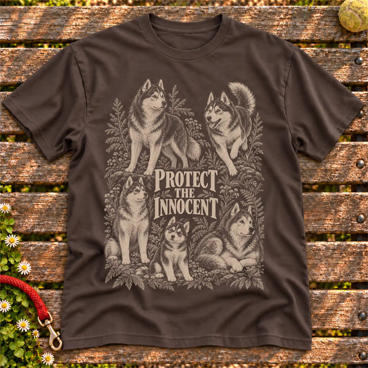 Protect the Innocent Husky design on a Dark Chocolate T-shirt