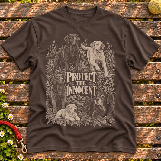 Protect the Innocent Labrador Retriever design on a Dark Chocolate T-shirt