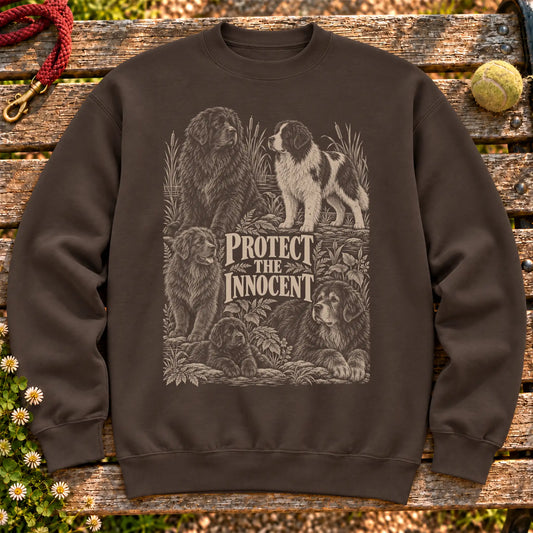 Protect the Innocent Newfie design on a Dark Chocolate sweatshirt