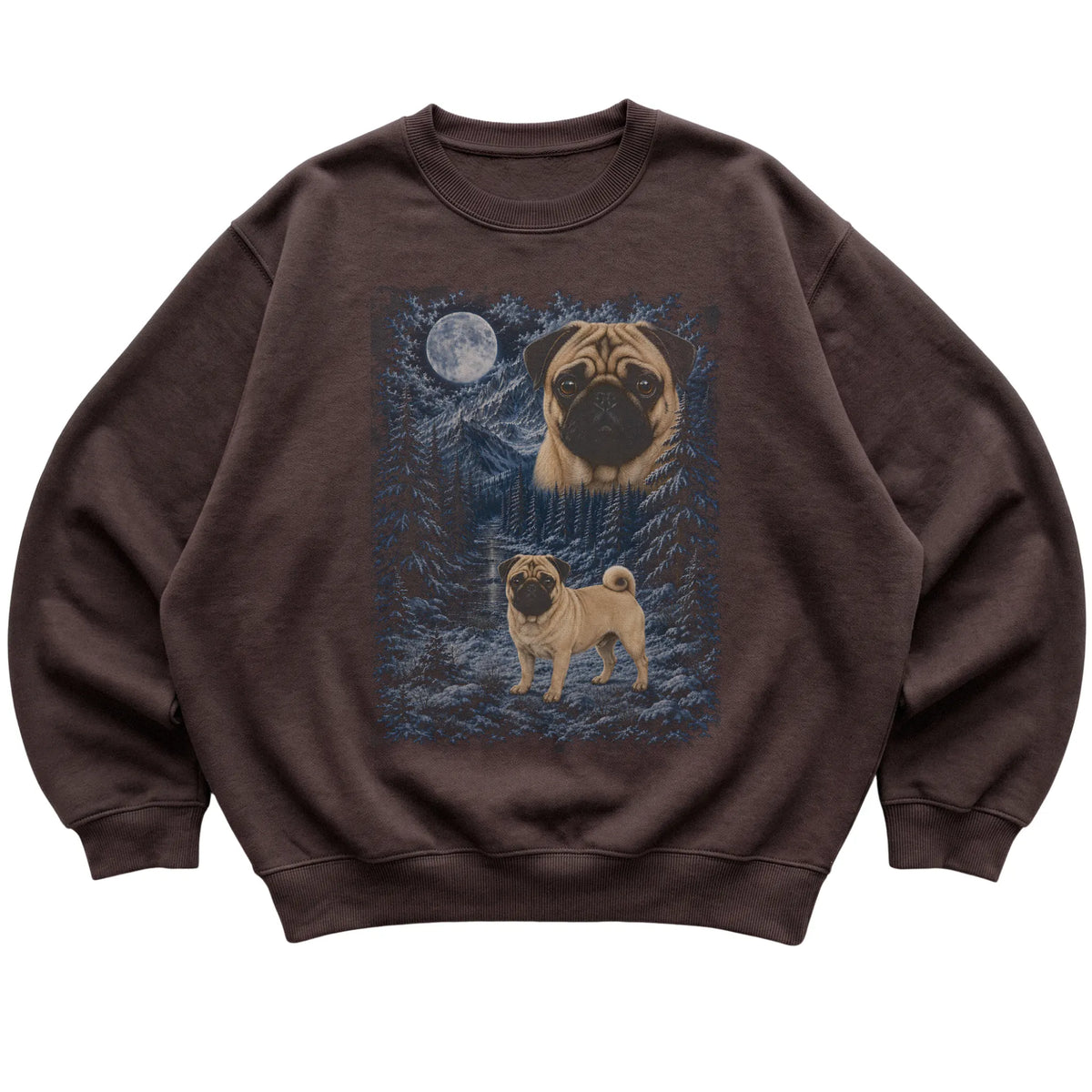 Pug Forest Moon Sweatshirt in Dark Chocolate