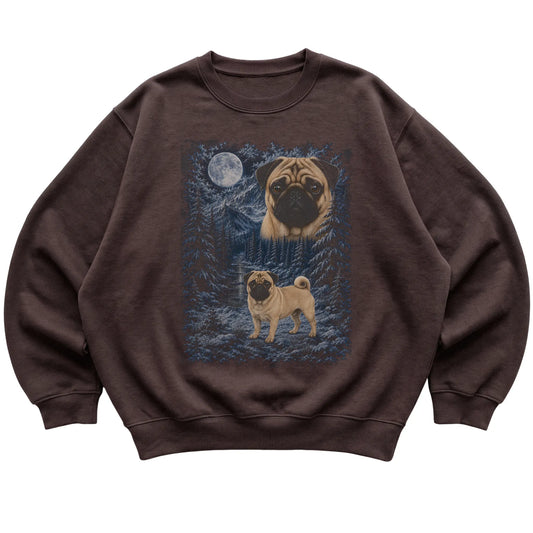 Pug Forest Moon Sweatshirt in Dark Chocolate