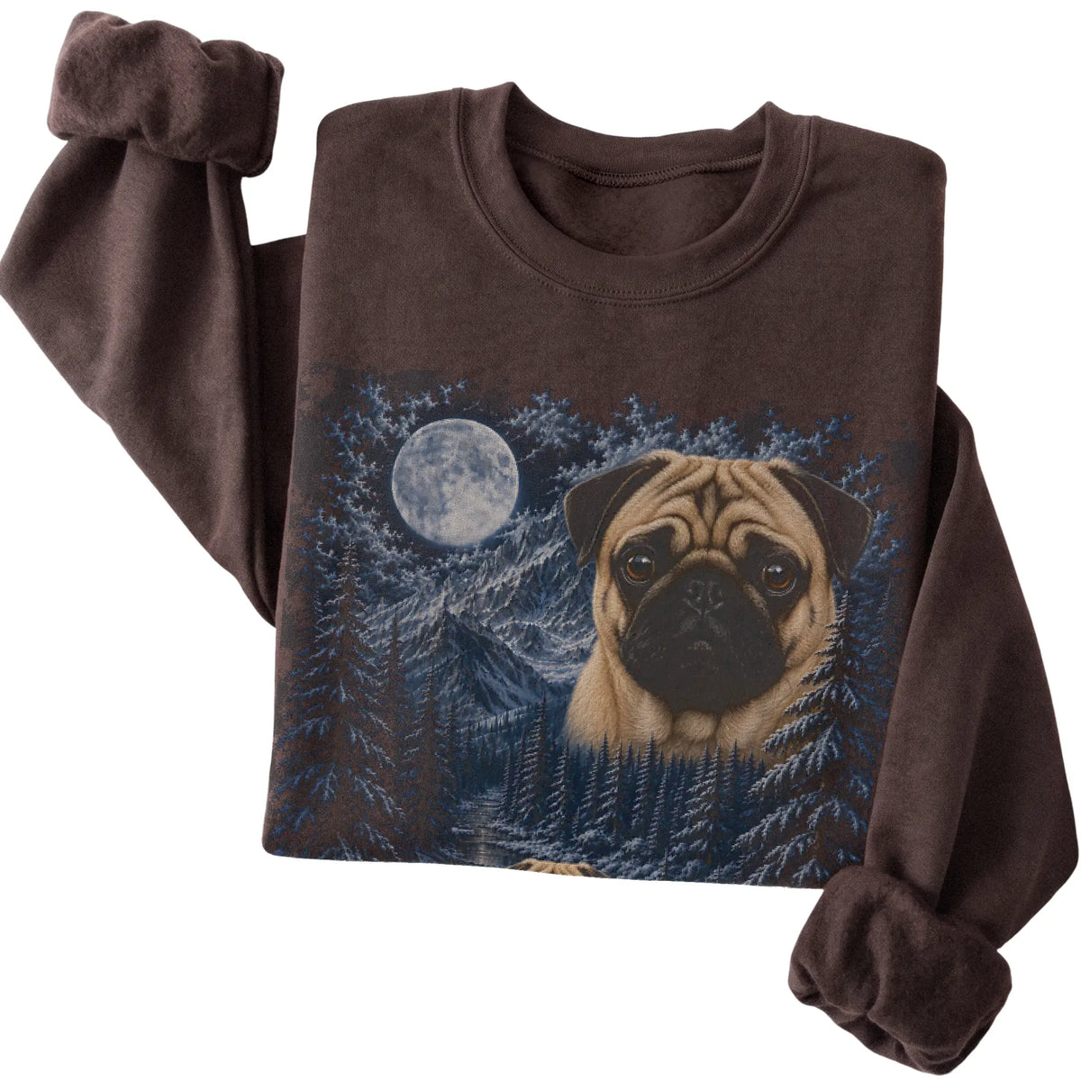 Pug Forest Moon Sweatshirt in Dark Chocolate