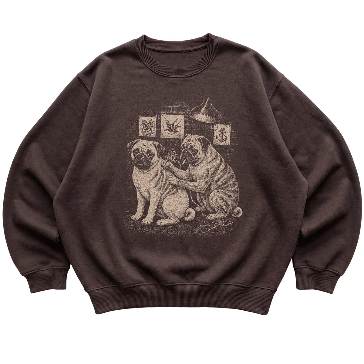 Dark Chocolate Pug Dog Tattoo Artist shirt laid flat