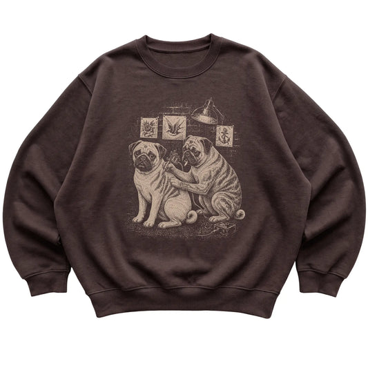 Dark Chocolate Pug Dog Tattoo Artist shirt laid flat