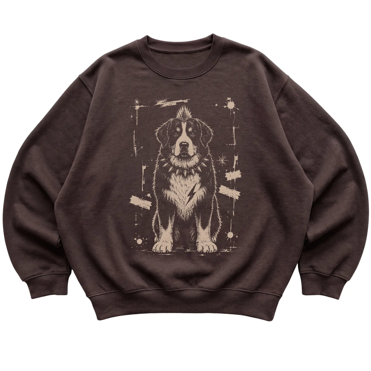 Dark Chocolate Punk Rock Bernese Mountain Dog sweatshirt, flat view