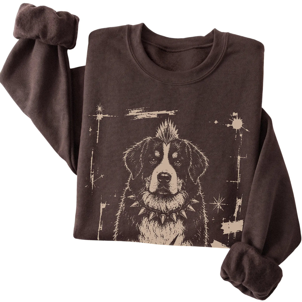 Dark Chocolate Punk Rock Bernese Mountain Dog sweatshirt, folded view