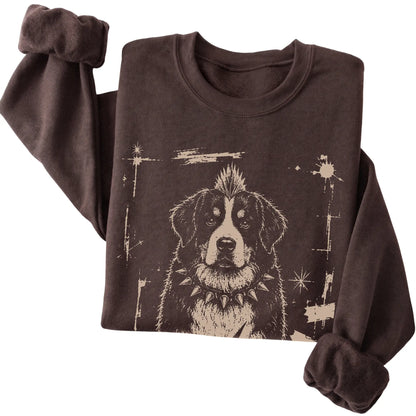 Dark Chocolate Punk Rock Bernese Mountain Dog sweatshirt, folded view