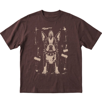 Dark Chocolate Punk Rock Boston Terrier T-shirt, flat view