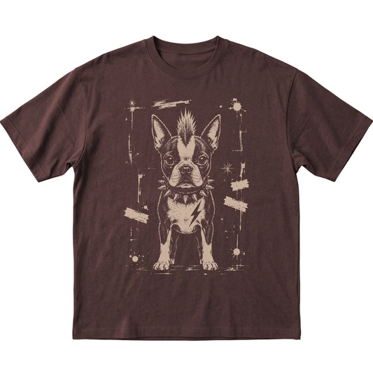 Dark Chocolate Punk Rock Boston Terrier T-shirt, flat view