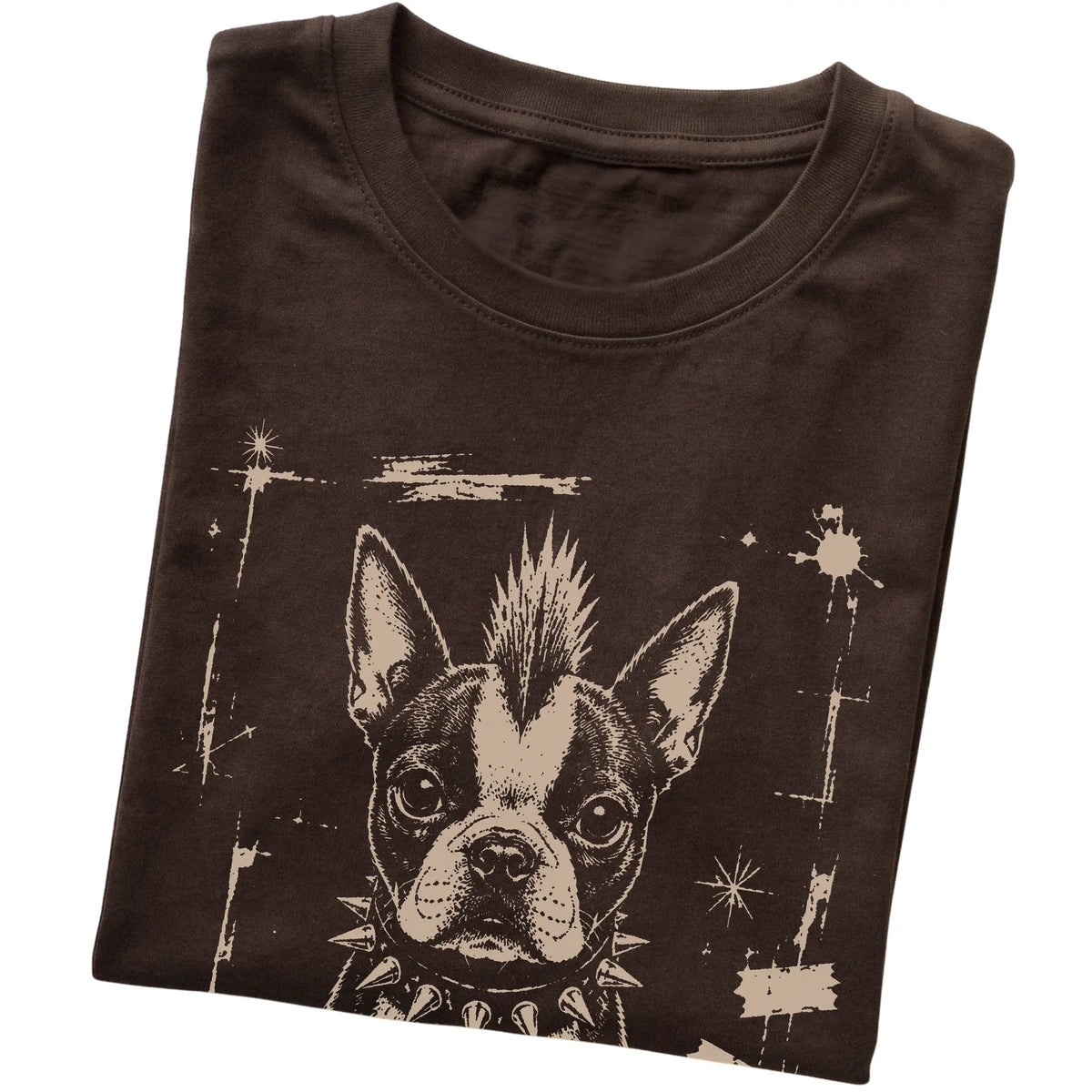 Dark Chocolate Punk Rock Boston Terrier T-shirt, folded view