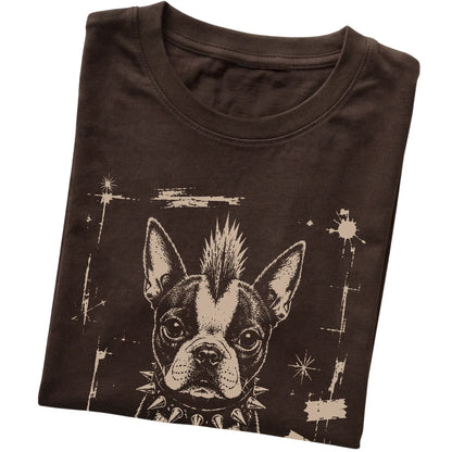 Dark Chocolate Punk Rock Boston Terrier T-shirt, folded view