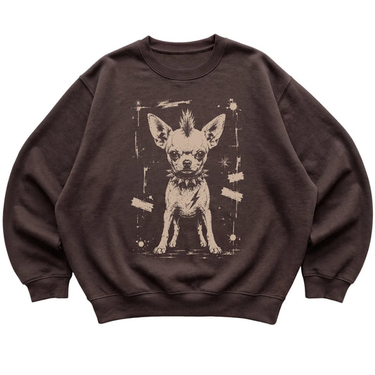 Dark Chocolate Punk Rock Chihuahua sweatshirt, flat view