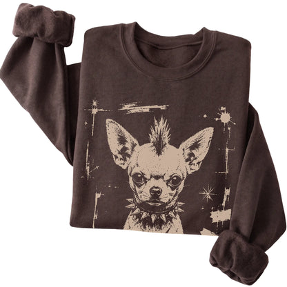 Dark Chocolate Punk Rock Chihuahua sweatshirt, folded view
