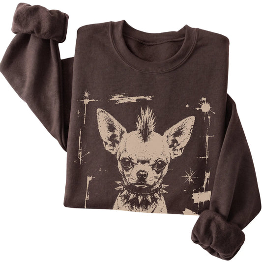 Dark Chocolate Punk Rock Chihuahua sweatshirt, folded view
