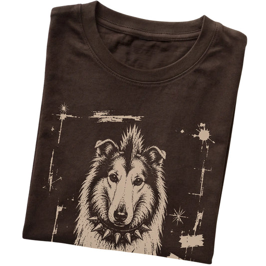 Dark Chocolate Punk Rock Collie T-shirt, folded view
