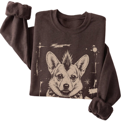 Dark Chocolate Punk Rock Corgi sweatshirt, folded view