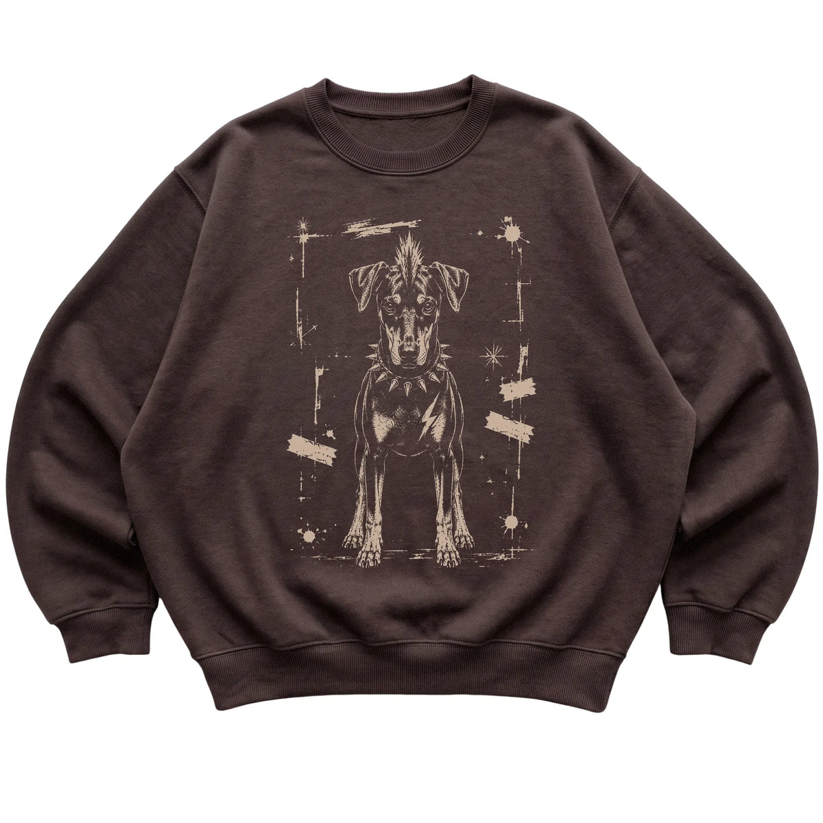 Dark Chocolate Punk Rock Doberman sweatshirt, flat view