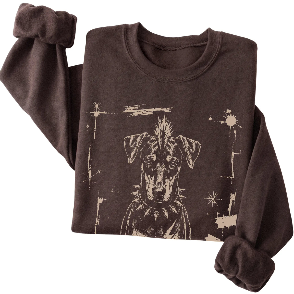 Dark Chocolate Punk Rock Doberman sweatshirt, folded view