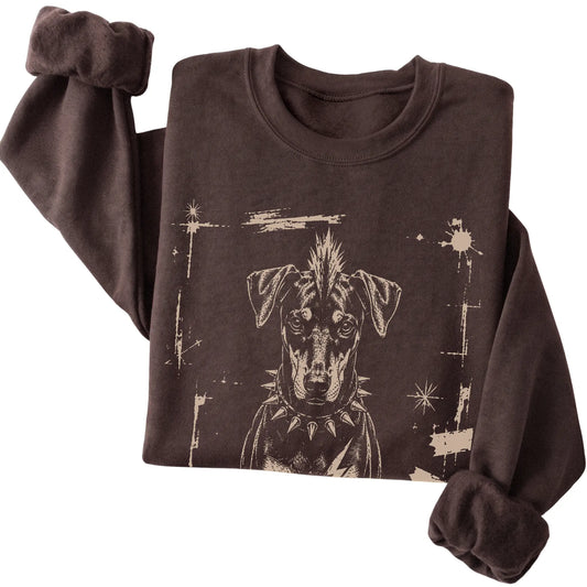 Dark Chocolate Punk Rock Doberman sweatshirt, folded view