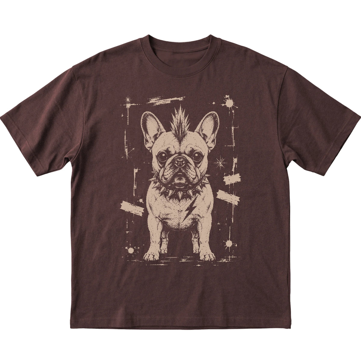 Dark Chocolate Punk Rock French Bulldog T-shirt, flat view