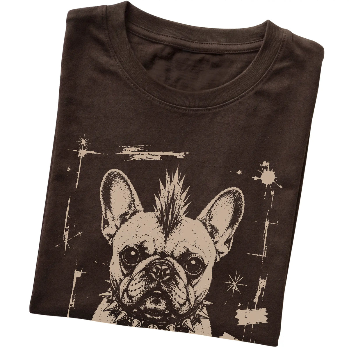 Dark Chocolate Punk Rock French Bulldog T-shirt, folded view