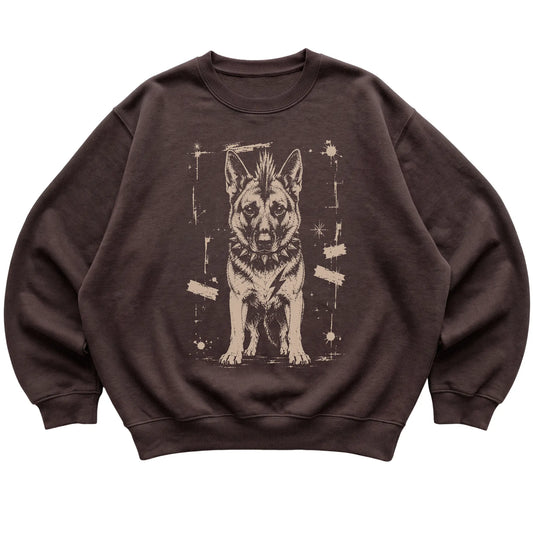 Dark Chocolate Punk Rock German Shepherd sweatshirt, flat view