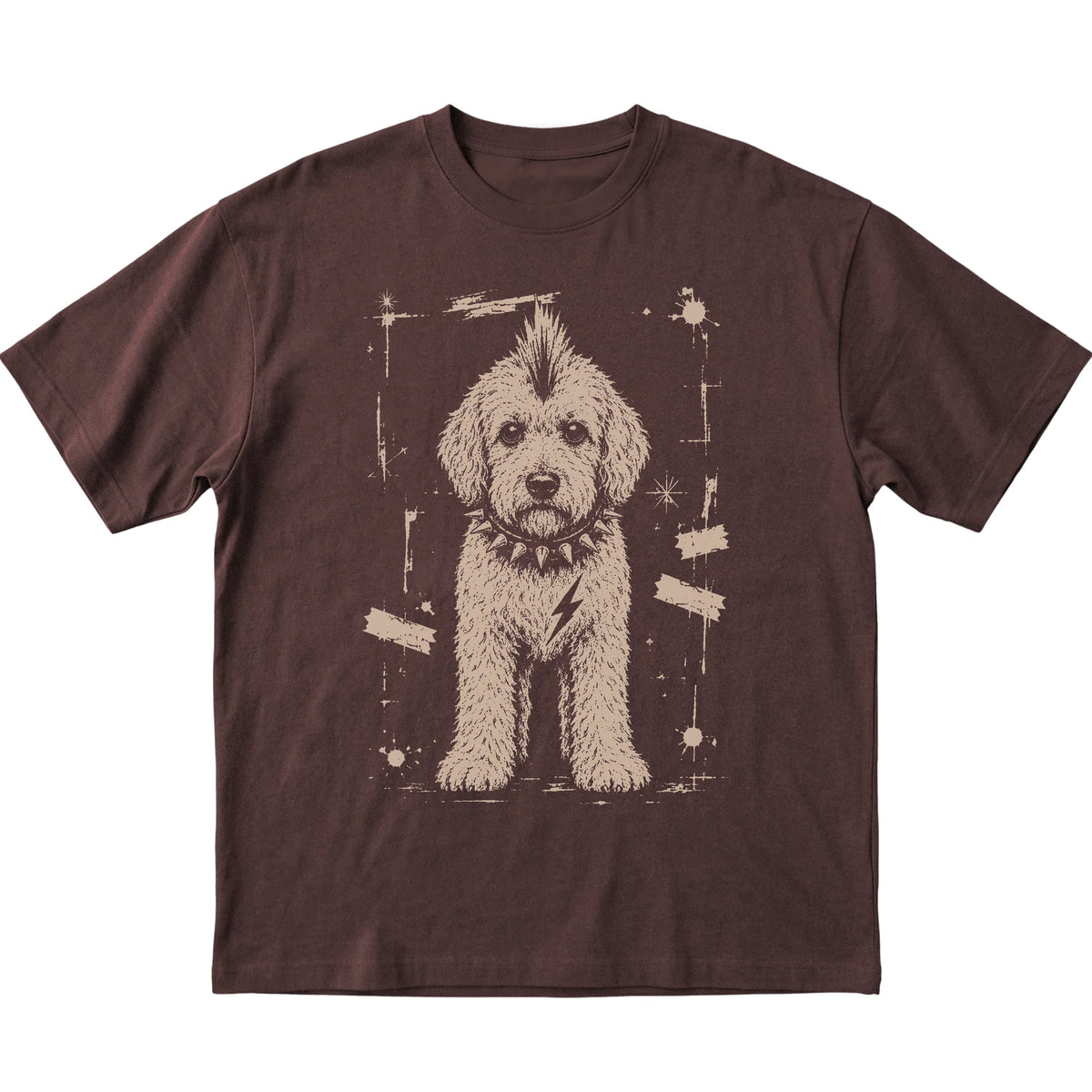 Dark Chocolate Punk Rock Goldendoodle T-shirt, flat view